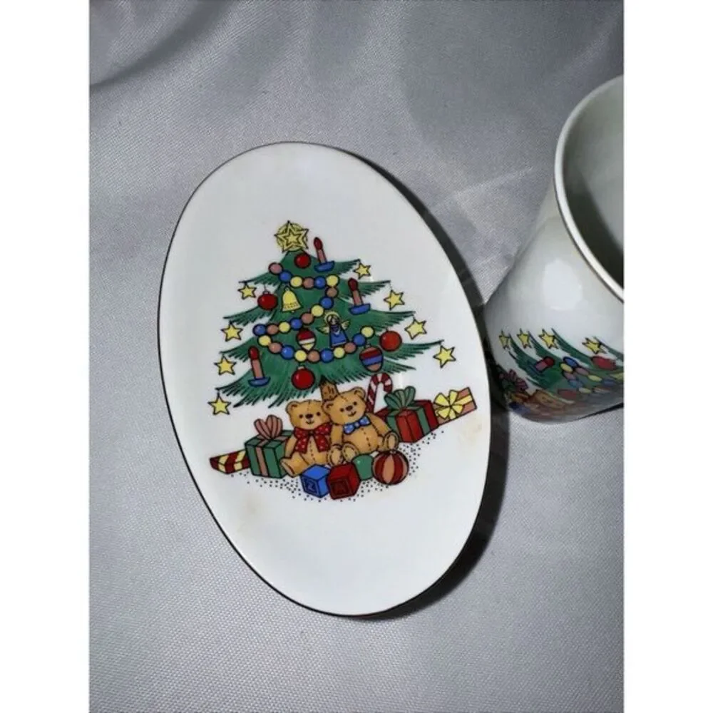 Vintage Christmas Tree Soap Dish & Cup Bathroom Set‎ made in Japan